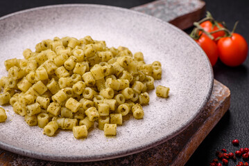 Delicious ditali pasta from durum wheat with salt and spices
