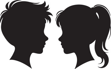  vector illustration of a boy and girl face silhouette 
