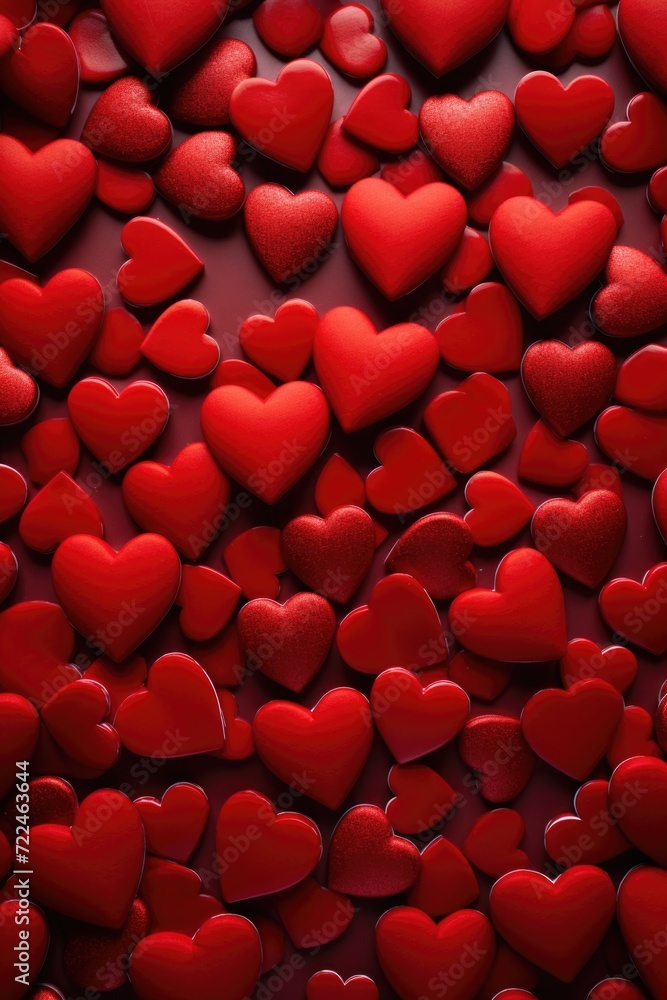 Poster A collection of red hearts arranged on a black surface. Perfect for expressing love and affection in various projects