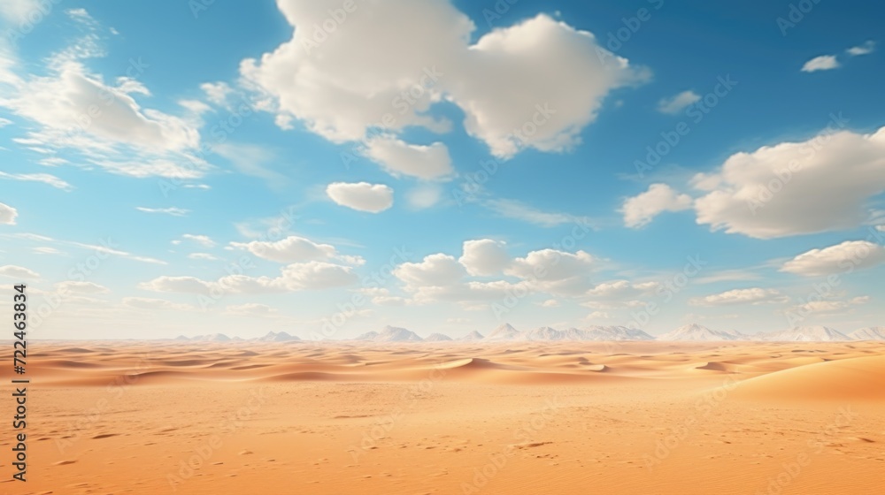 Poster a picturesque desert landscape with a few clouds in the sky. suitable for various uses