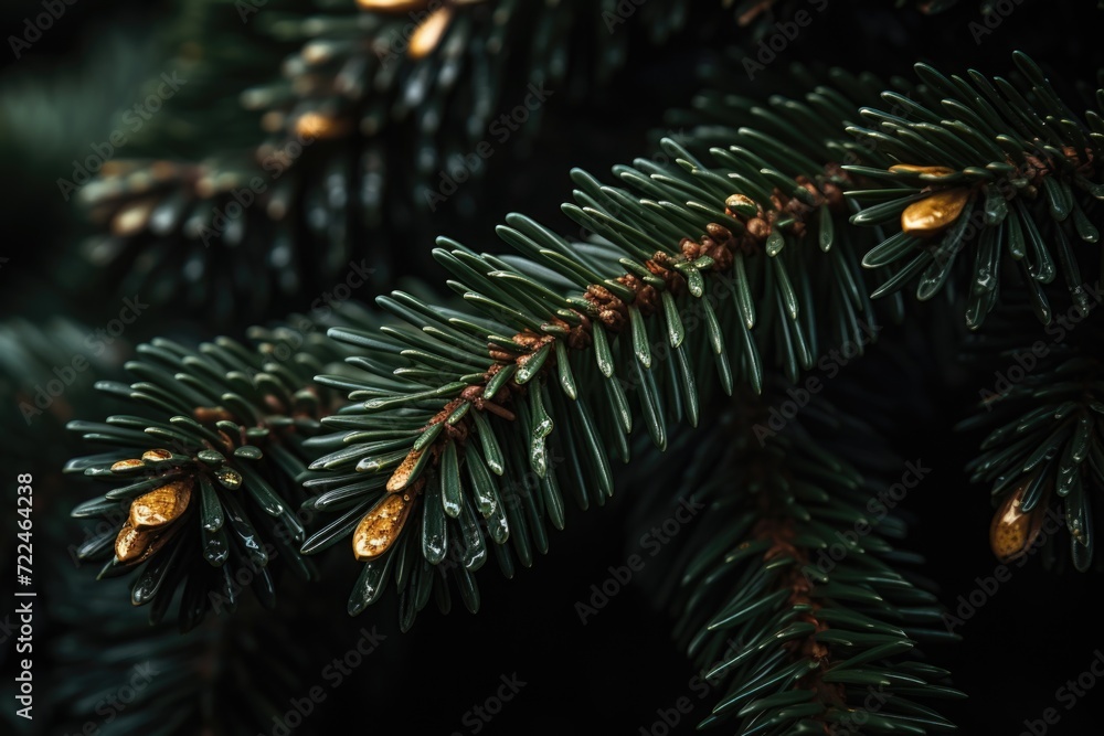 Poster Close-up view of a pine tree branch. Ideal for nature-themed projects and designs