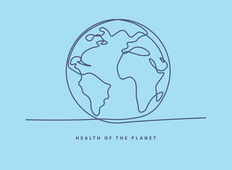 Line drawing, planet, globe, earth, spring is coming, the planet is blooming, environmentally friendly nature.