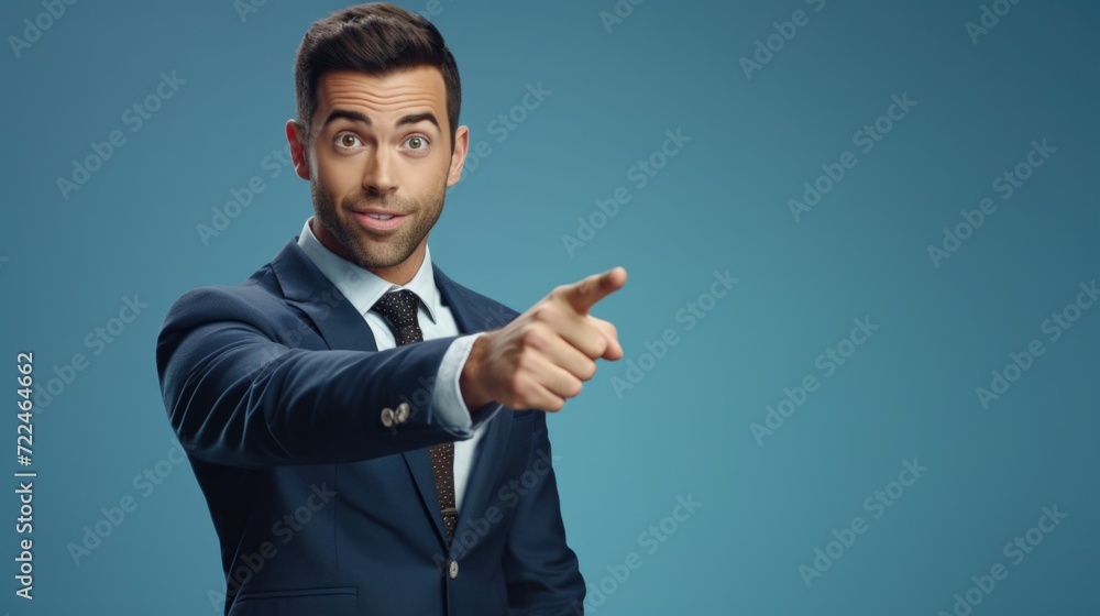 Aufkleber a man in a suit pointing at something. suitable for business presentations and meetings