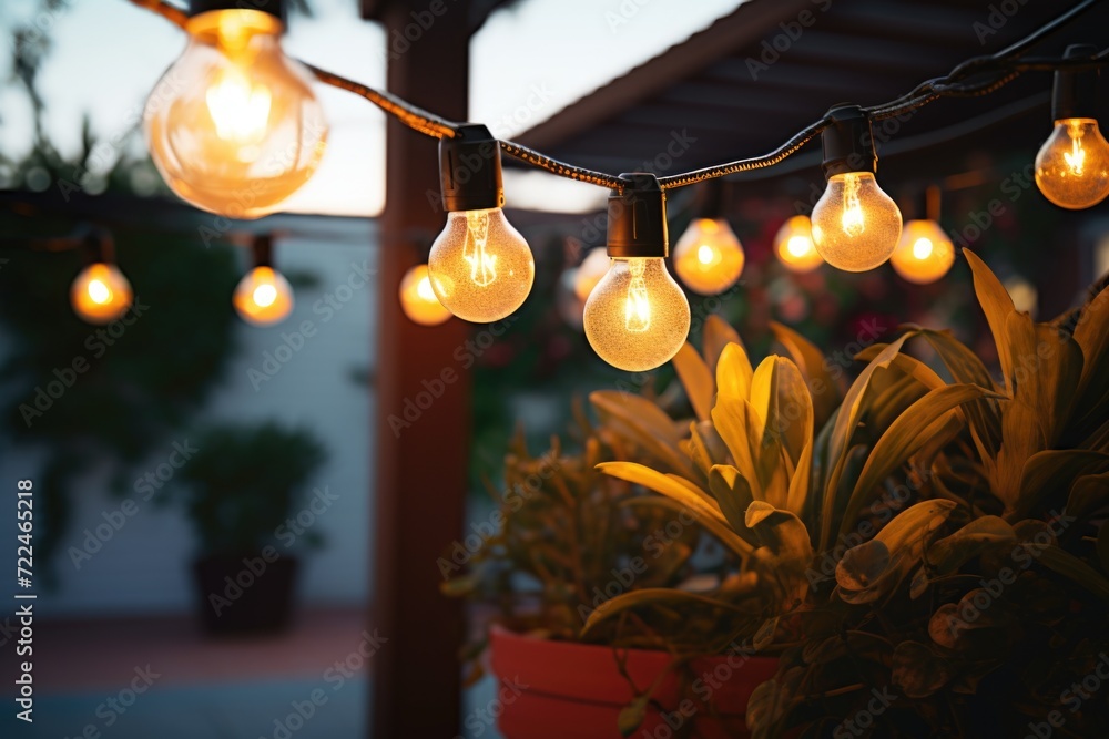 Poster A collection of light bulbs suspended from a string. Perfect for adding a unique and creative touch to any space