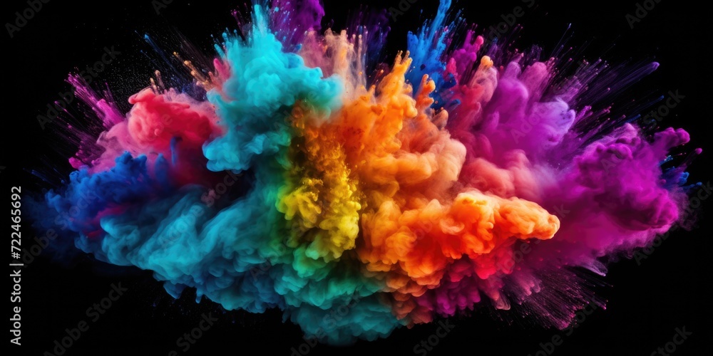 Poster colorful smoke cloud against a black backdrop. ideal for adding a vibrant touch to your designs or p