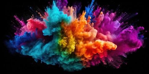 Fototapeta na wymiar Colorful smoke cloud against a black backdrop. Ideal for adding a vibrant touch to your designs or projects