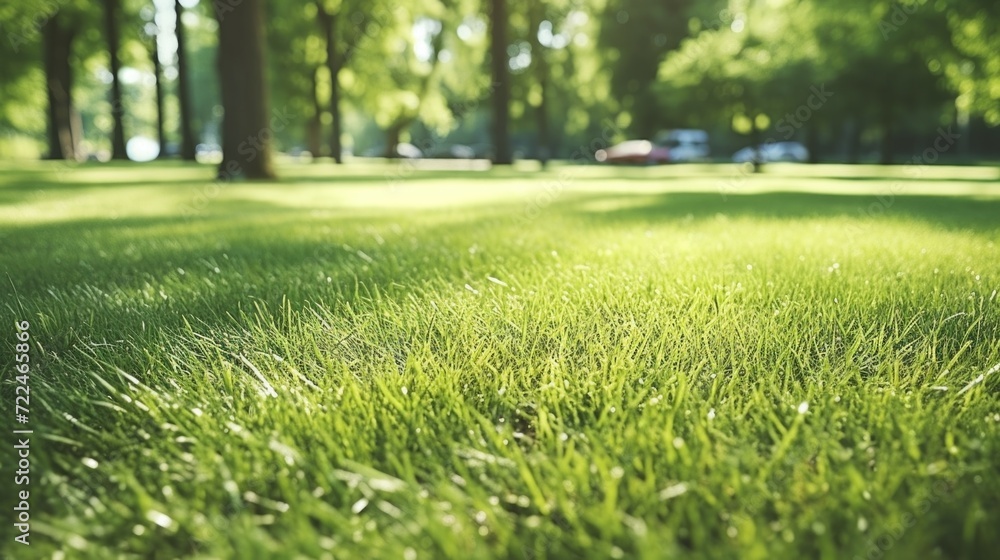 Poster a picturesque field of grass with beautiful trees in the background. suitable for nature-themed desi