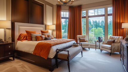 Indulge in the epitome of opulence in this luxurious bedroom boasting exquisite furnishings and a breathtaking scenic view. Escape into sheer elegance.