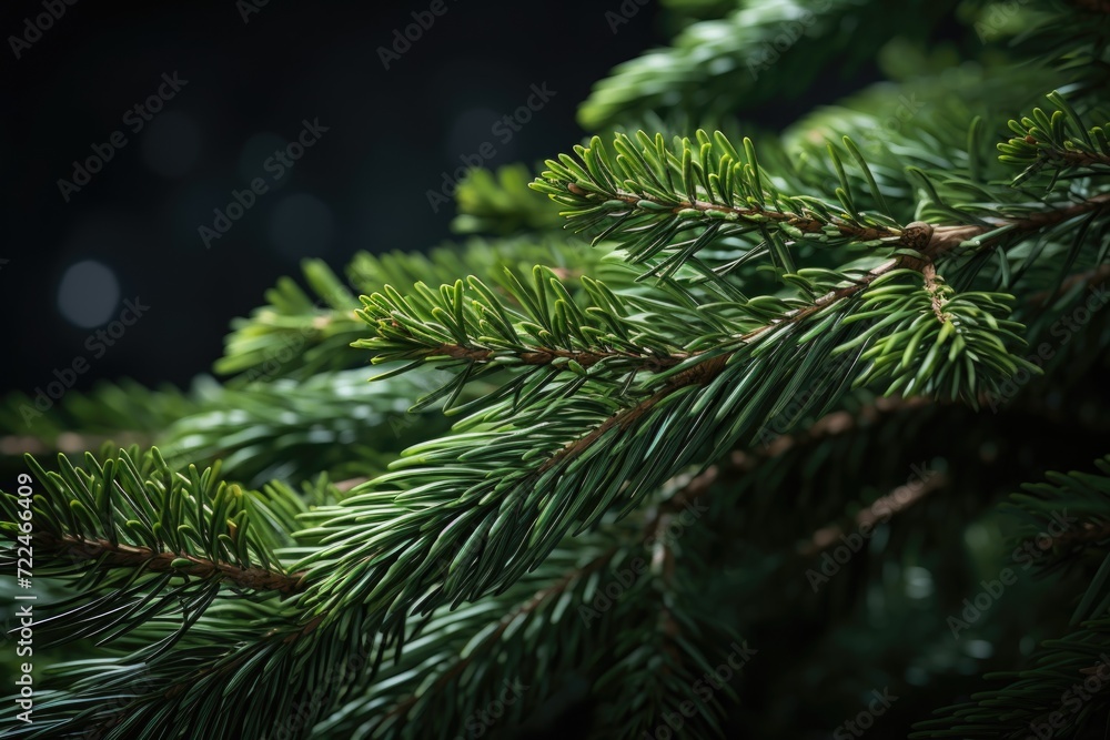 Poster a detailed close-up view of a pine tree branch. this image can be used to depict nature, forestry, o