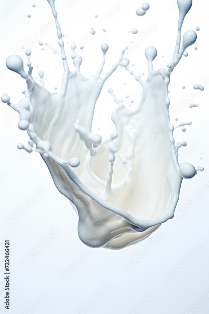 Poster A dynamic image capturing a splash of milk on a pristine white surface. Versatile and suitable for a wide range of uses