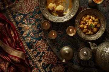 Fototapeta na wymiar Traditional Middle Eastern Iftar Meal, Ramadan Concept