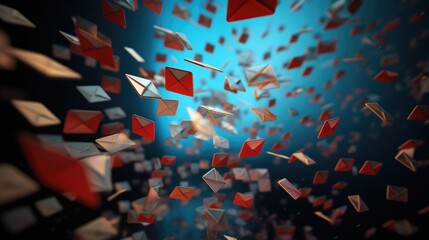 A captivating image of a bunch of red and white envelopes flying in the air. Perfect for various occasions and celebrations