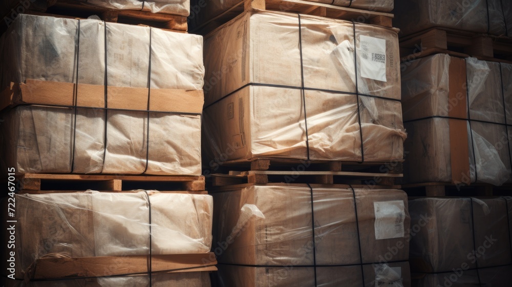 Poster a pile of boxes stacked on top of each other. ideal for logistics, moving, or storage concepts