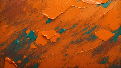 Closeup of abstract copper orange texture background. Oil, acrylic brushstroke, pallet knife paint on canvas. Art Canvas Banner.