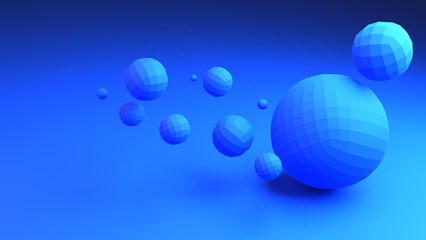 Blue background. Texture with balls. Abstract pattern. Background similar to water. Balls of different sizes. Background for presentation. Blue pattern. Three-dimensional backdrop. 3d image