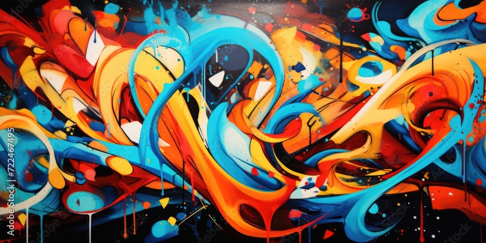 Poster a vibrant wall covered in a variety of colorful graffiti. perfect for urban art enthusiasts and thos