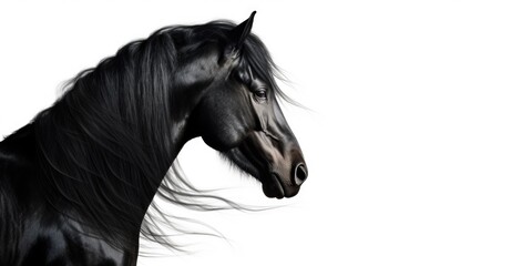 A detailed view of a horse with flowing, long hair. Perfect for equestrian enthusiasts or nature lovers