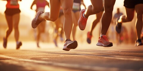 A group of people participating in a marathon. Suitable for sports-related projects and fitness promotions