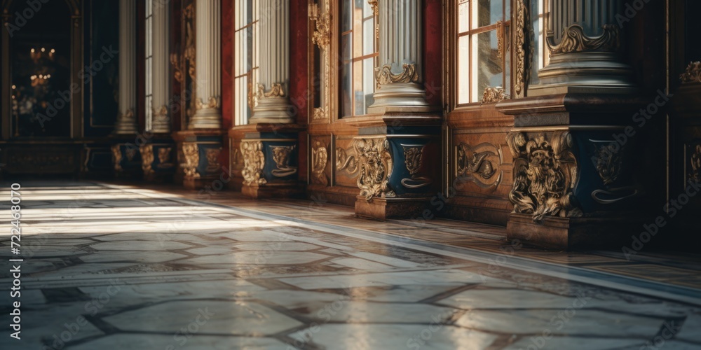Poster a room featuring numerous windows and a luxurious marble floor. perfect for showcasing modern archit