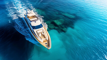 Experience the epitome of luxury as a majestic yacht glides gracefully across the crystal-clear...