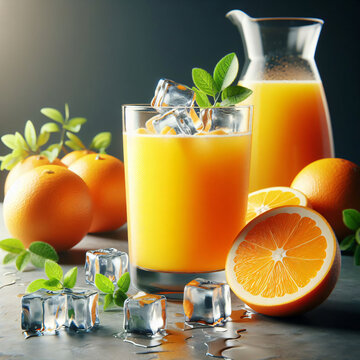 orange juice with ice and fruits