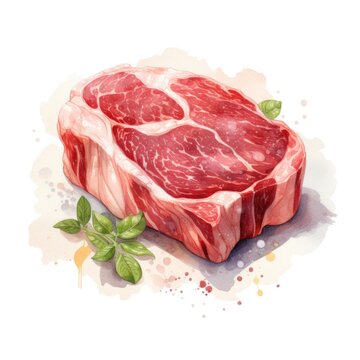Watercolor-Style beef steak Illustration with White Background