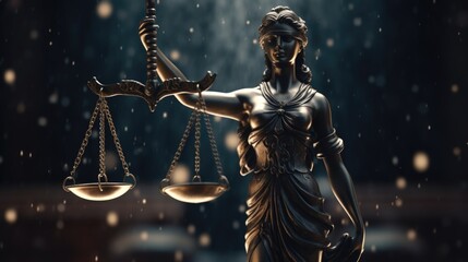 Lady Justice statue holding a scale. Suitable for legal and justice-related themes - obrazy, fototapety, plakaty