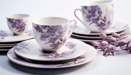 Fototapeta premium a close up of a plate with a cup and saucer and a plate with a cup and saucer on it.