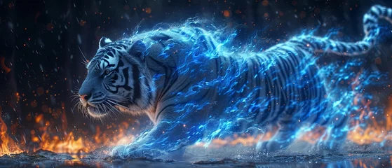 Schilderijen op glas Blue tiger wallpaper desktop backgrounds © DigitalMuseCreations