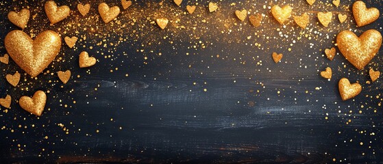 Gold Glitter heart border, black background
