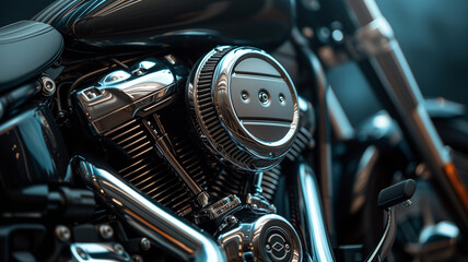 Close-up on the engine of a motorcycle