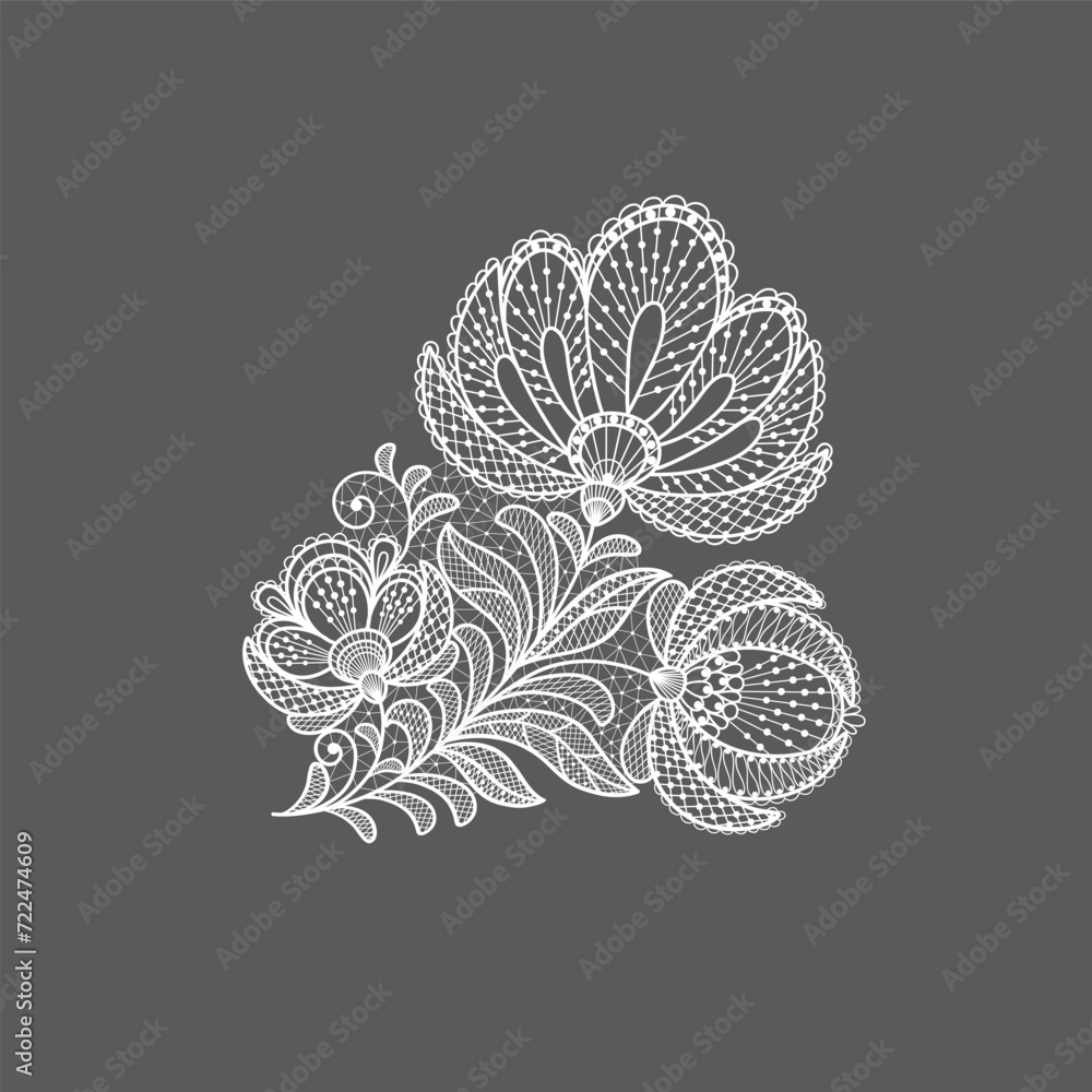 Wall mural Lace floral decorative element. Vector white lace branches with flowers