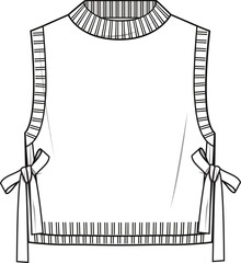 Women's Tie Side Vest. Technical fashion illustration. Front, white color. Women's CAD mock-up. - obrazy, fototapety, plakaty