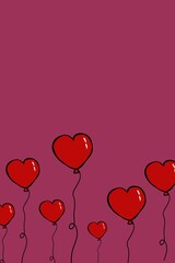 Red heart shaped valentines day balloons on red background illustration