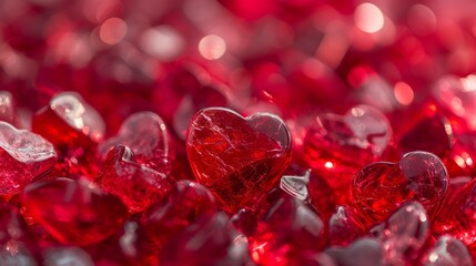 Beautiful background all filled with red glass hearts