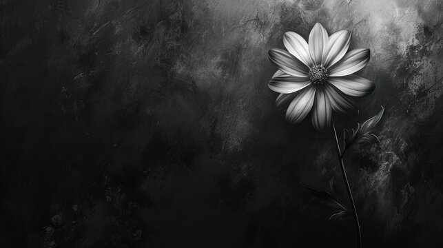  a black and white photo of a flower on a black and white background with a blue center in the middle of the flower.