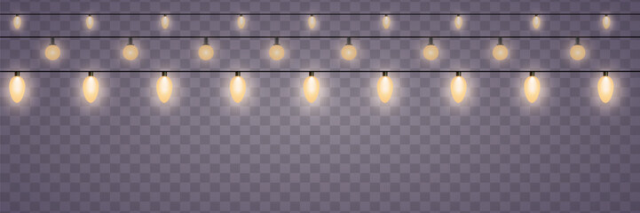 Christmas lights on a transparent background. Realistic luminous garland.