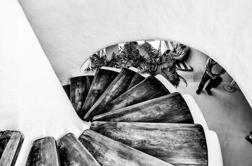 Lanzerote, Spain - December 24, 2023: Spiral staircase leading to the rooftop viewpoint at Mirador...