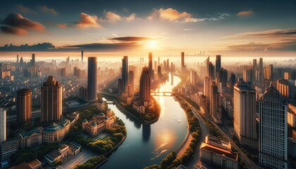 Obraz premium Dawn's Early Light Over Urban Landscape