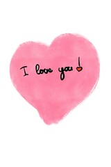 Watercolor heart with I love you lettering handdrawn illustration