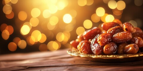 Gourmet Dates on Golden Plate, Ramadan Concept