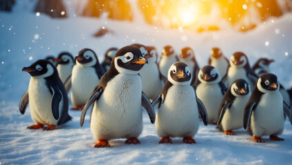 Cute penguins in the north outdoor