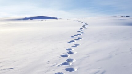 Fototapeta na wymiar Footprints on Snowy Trail Leading into the Horizon