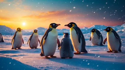 Gordijnen Cute penguins in the north  © tanya78