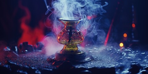 A gold cup emitting smoke. Can be used to depict mystery and intrigue.