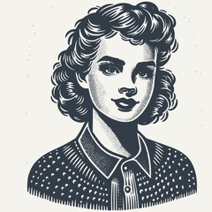 Retro girl portrait. Vintage woodcut engraving style vector illustration.