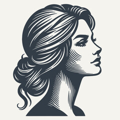 Retro girl profile. Vintage woodcut engraving style vector illustration.