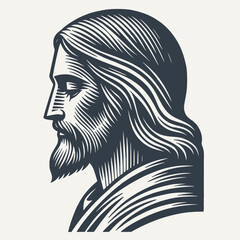 Jesus profile side view. Vintage woodcut engraving style vector illustration.