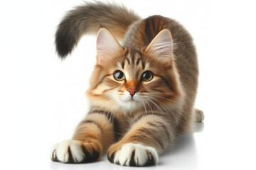 Obraz premium beautiful cat stretching isolated on white background. ai generative