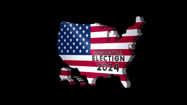 Usa presidential election 2024 animation isolated by the alpha channel.Loop.3D USA map rotating with the text presidential election 2024 .ability to easily apply to images or videos.